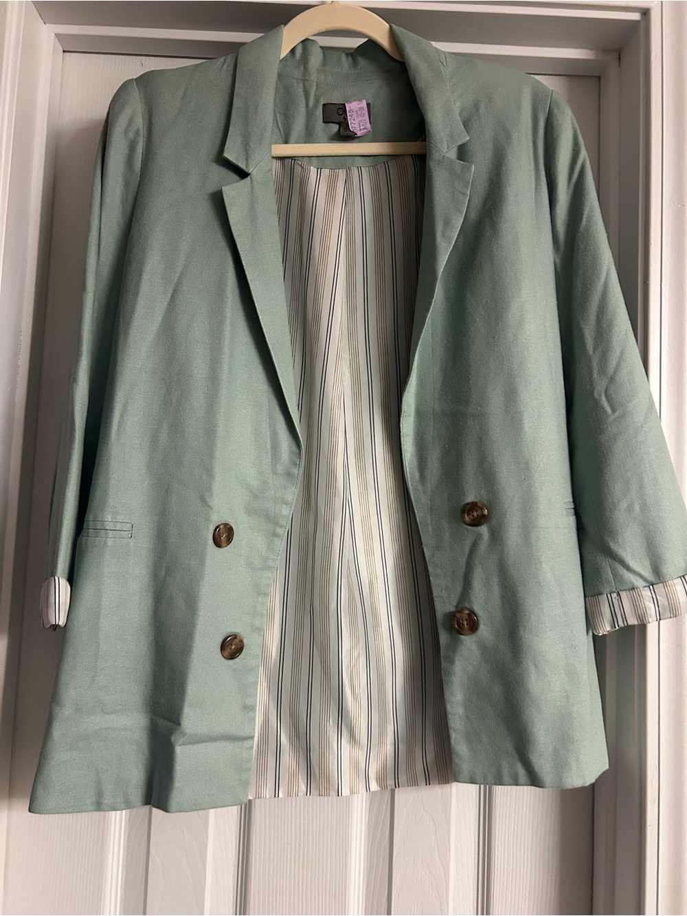 Women’s Mint Green Double-Breasted Blazer Jacket